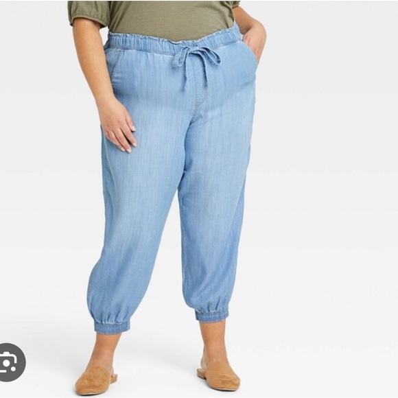 Knox Rose Women's Plus Size Mid-Rise light blue ankle Jogger Pants - Picture 1 of 2